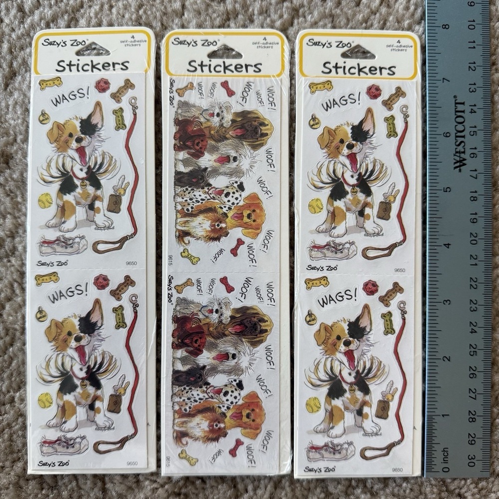 Vintage Suzys Zoo Stickers Puppy Dog Wags Woof Sealed Pack Lot Of 3 Sheets Rare - Picture 3 of 4